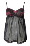 Top de Pijama Camila Negro Encaje Rojo