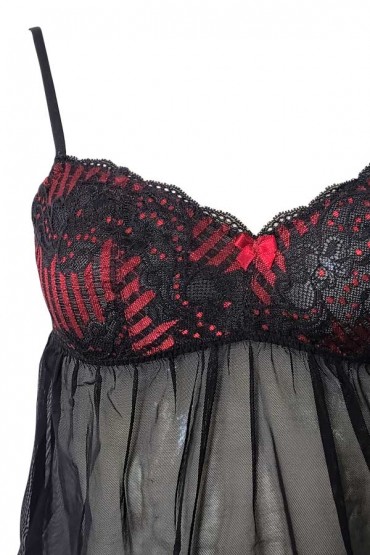 Top de Pijama Camila Negro Encaje Rojo