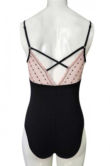 Body de Algodón y Encaje Rosa Negro