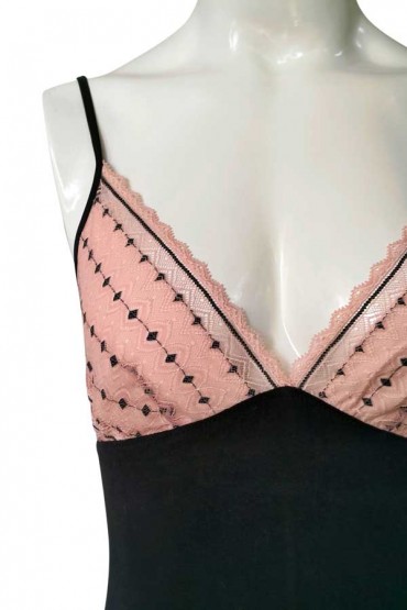 Body de Algodón y Encaje Rosa Negro