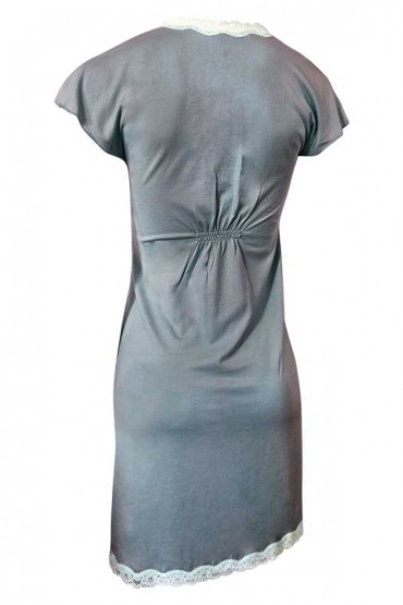Camisón de Algodón Margarita Gris Jaspeado Blondas Ivory