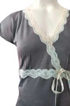 Camisón de Algodón Margarita Gris Jaspeado Blondas Ivory