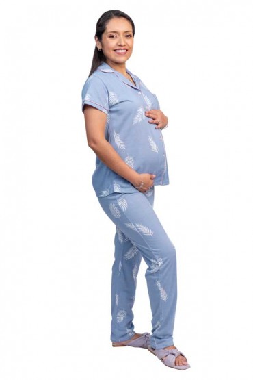Pijama de Lactancia Paige Celeste Palmeras MC