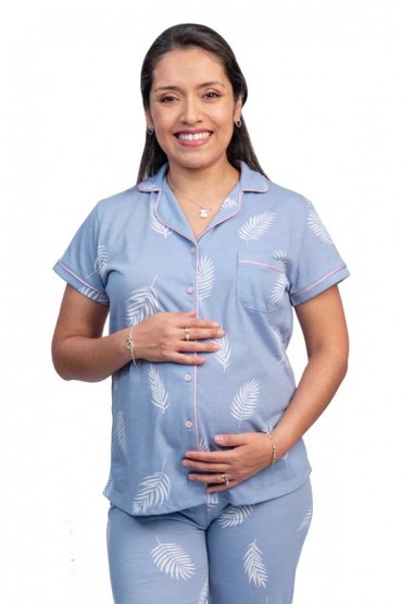 Pijama de Lactancia Paige Celeste Palmeras MC