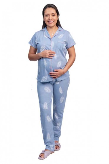 Pijama de Lactancia Paige Celeste Palmeras MC