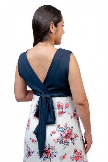 Vestido de Maternidad y Lactancia Erika Azul Flores Ivory