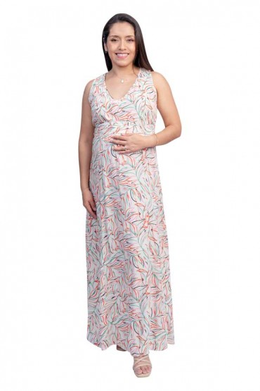 Vestido de Maternidad Cancún Ivory Flores Delineadas