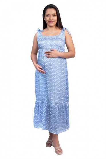 Vestido de Maternidad Lisy Midi Estampado Azul