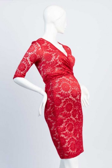 Vestido Baby Shower y Lactancia Suzete Encaje Rojo