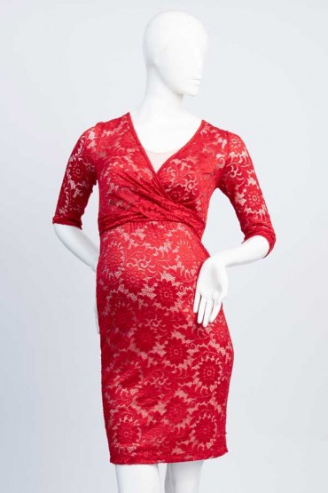 Vestido Baby Shower y Lactancia Suzete Encaje Rojo