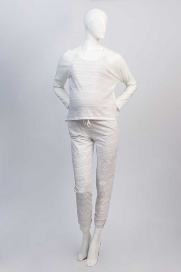 Pijama de Algodón Sandra Blanco Etnico Pantalón