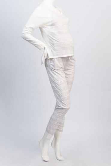 Pijama de Algodón Sandra Blanco Etnico Pantalón