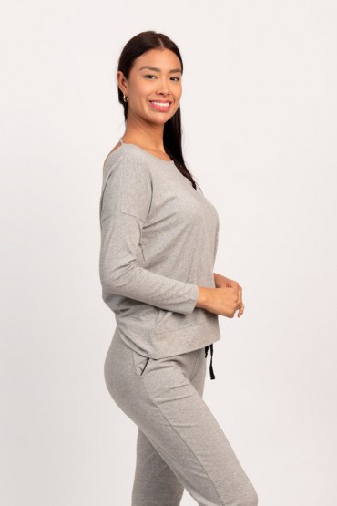 Conjunto Algodón Pima Calipso Heather Gris Manga Larga