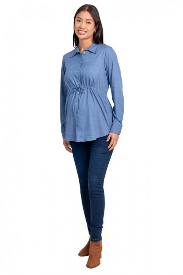 Blusa de Maternidad y Lactancia Moni Denim Manga Larga