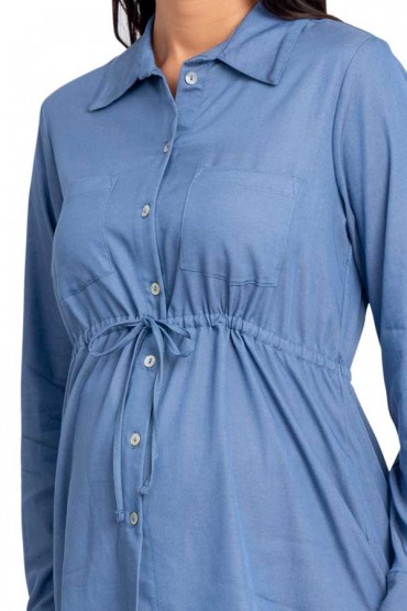 Blusa de Maternidad y Lactancia Moni Denim Manga Larga