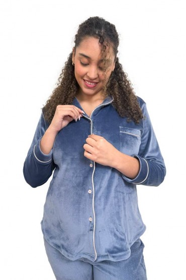 Pijama Maternidad y Lactancia Paige Azul Plush