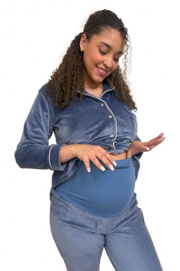Pijama Maternidad y Lactancia Paige Azul Plush