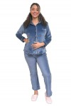 Pijama Maternidad y Lactancia Paige Azul Plush