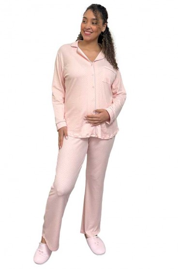 Pijama Lactancia De Algodón Pima Paige Rosa Puntos