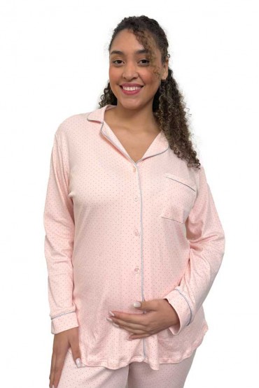Pijama Lactancia De Algodón Pima Paige Rosa Puntos