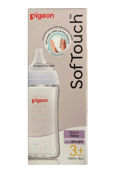 Biberón Anti cólico Softouch Pigeon Vidrio 240ml - 8oz Blanco