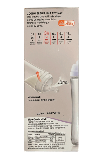 Biberón Anti cólico Softouch Pigeon Vidrio 240ml - 8oz Blanco