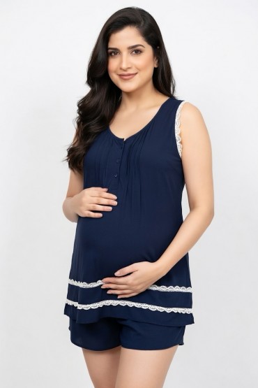 Pijama de Maternidad y Lactancia Paula Azul Marino