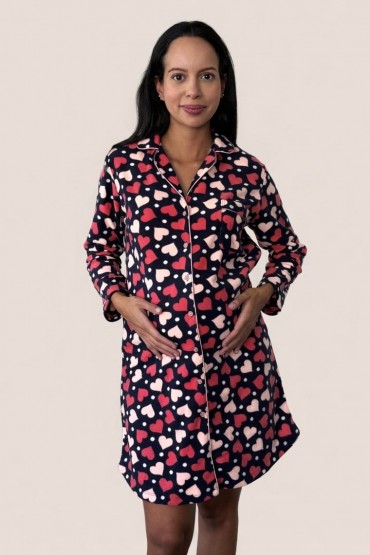 Camisón maternal y postparto Polar Corazones Rojos