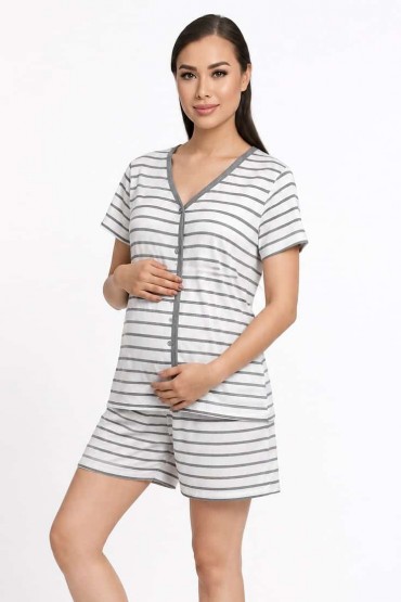 Pijama de Lactancia Piere Short Rayas Grises