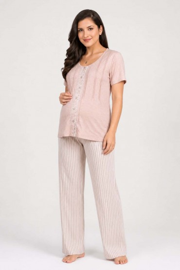 Pijama de Lactancia Pantalón Rosa Rayas
