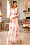 Vestido Baby Shower Lilian Ivory Flores Rosadas Largo