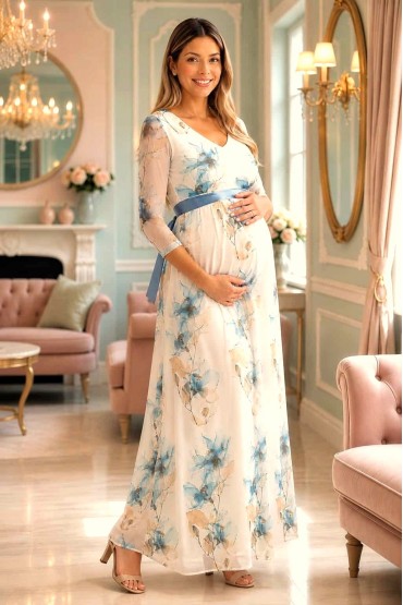 Vestido Baby Shower Lilian Ivory Flores Celestes