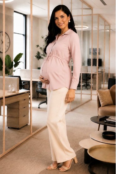 Blusa de Maternidad y Lactancia Moni Rosa Manga Larga