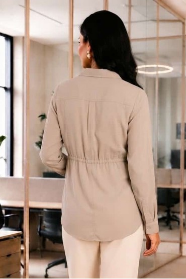 Blusa de Maternidad y Lactancia Moni Beige Manga Larga