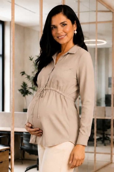 Blusa de Maternidad y Lactancia Moni Beige Manga Larga