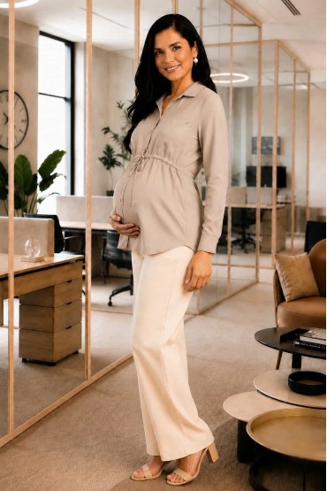 Blusa de Maternidad y Lactancia Moni Beige Manga Larga