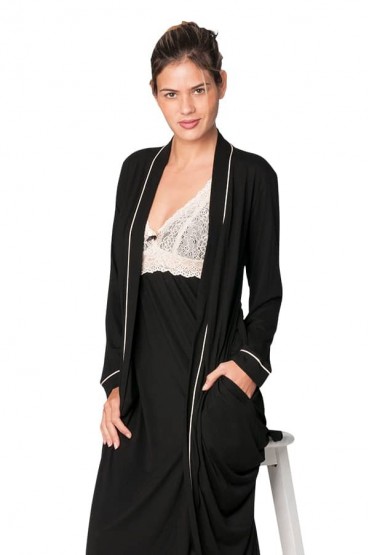 Bata Algodón Pima Larga Alissa Negra