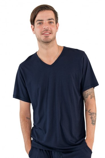 Pijama hombre algodon pima manga corta con short azul marino