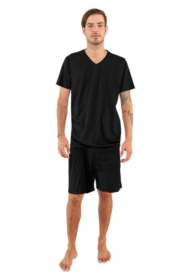 Pijama Hombre algodon pima Manga Corta Short Negro