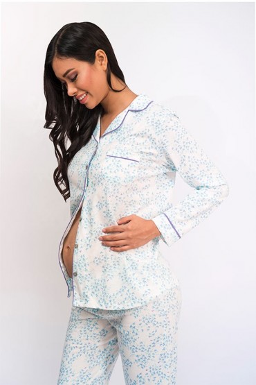 Pijama lactancia algodon pima Paige Tréboles Aqua