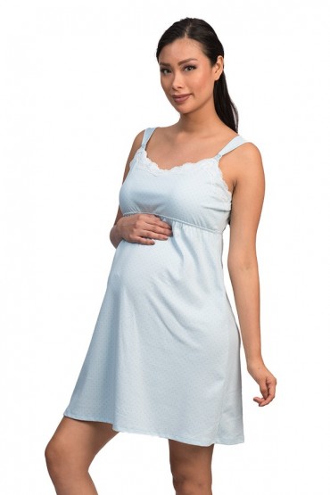 Camisón lactancia Algodón Gamuza Pima Bella Celeste Gris Punto