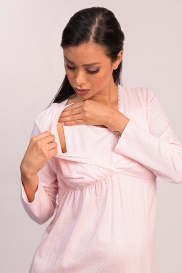 Camisón Maternal postparto algodón Margarita Rosa Puntos gris