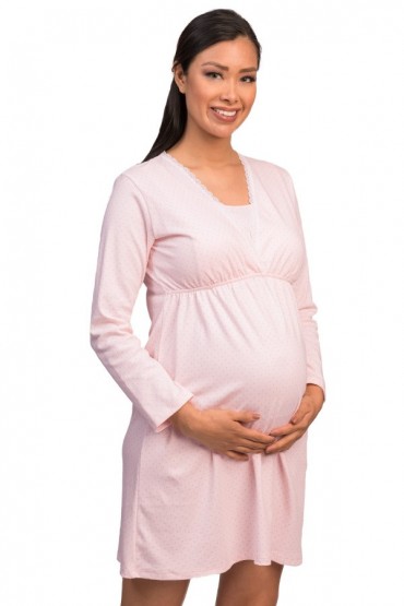 Camisón Maternal postparto algodón Margarita Rosa Puntos gris
