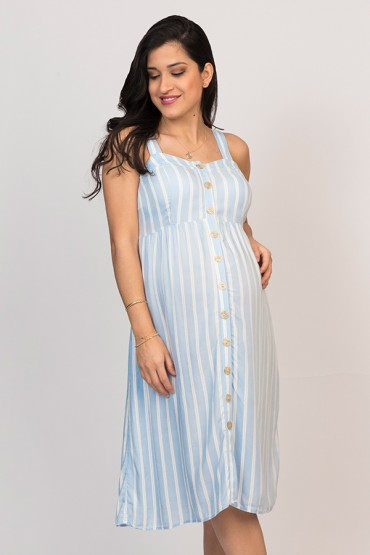 Vestido de Maternidad y Lactancia Fiona Rayas Celeste