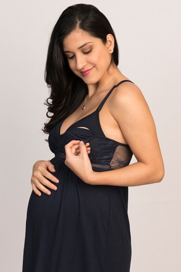 Bata maternidad y lactancia algodón pima Alessia Azul