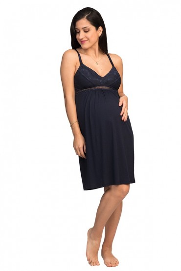 Bata maternidad y lactancia algodón pima Alessia Azul