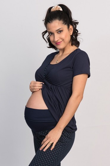 Pijama Maternidad y Lactancia Camila Puntos Menta