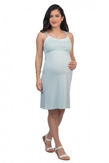 Camisón maternidad y lactancia Algodón Pima Bella Celeste