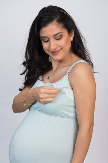 Camisón maternidad y lactancia Algodón Pima Bella Celeste