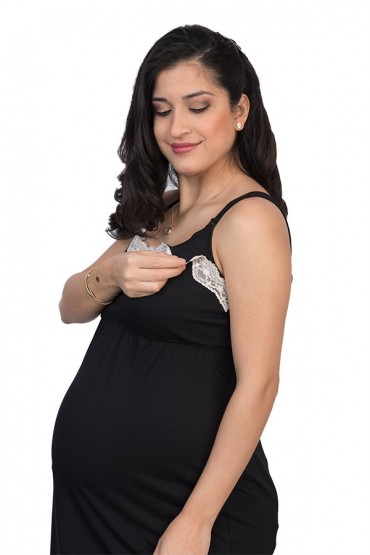 Camisón Maternidad y Lactancia Algodón Pima Bella Negro